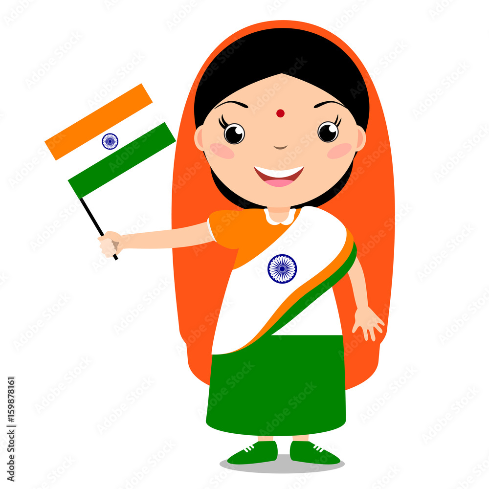 Smiling chilld, girl, holding a India flag isolated on white background. Vector cartoon mascot. Holiday illustration to the Day of the country, Independence Day, Flag Day. Stock Vector | Adobe Stock Smiling chilld, girl, holding a India flag isolated on white background. Vector cartoon mascot. Holiday illustration to the Day of the country, Independence Day, Flag Day. Stock Vector | Adobe Stock
