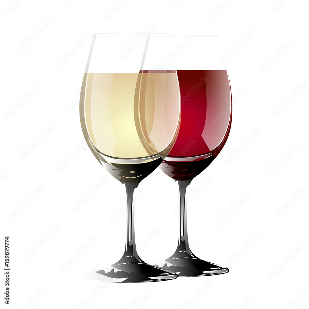 Dwa kieliszki wina, czerwonego i białego - obrazy, fototapety, plakaty 