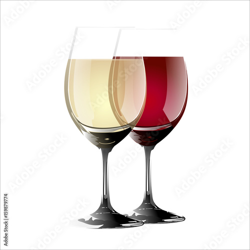 Dwa kieliszki wina, czerwonego i białego Stock Vector | Adobe Stock