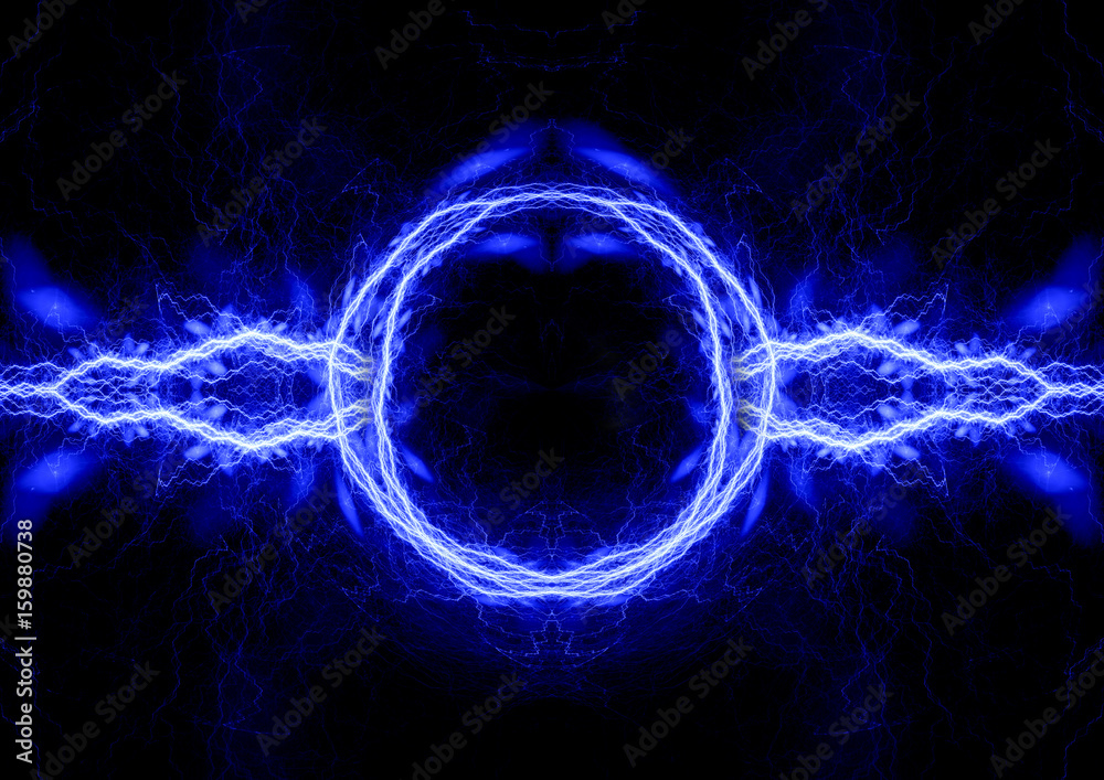 Naklejka premium Blue electric background, lightning and plasma abstract