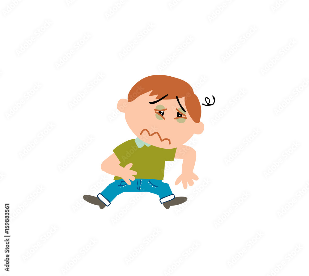 Cartoon character boy sick; isolated vector illustration. Cartoon character boy sick; isolated vector illustration.