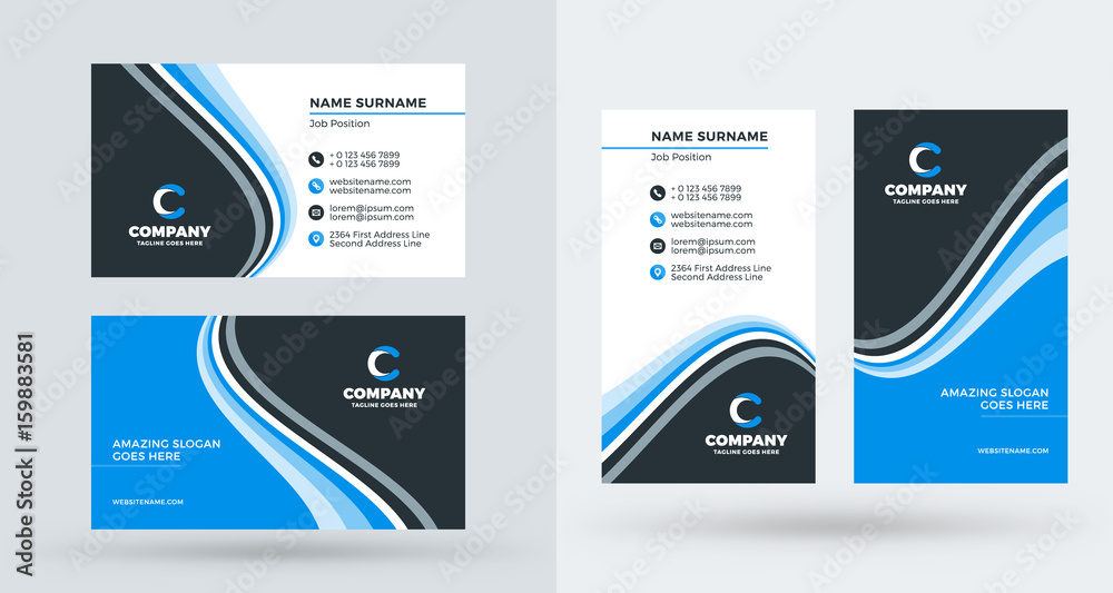 Double-sided creative business card template. Portrait and landscape orientation. Horizontal and vertical layout. Vector illustration Double-sided creative business card template. Portrait and landscape orientation. Horizontal and vertical layout. Vector illustration