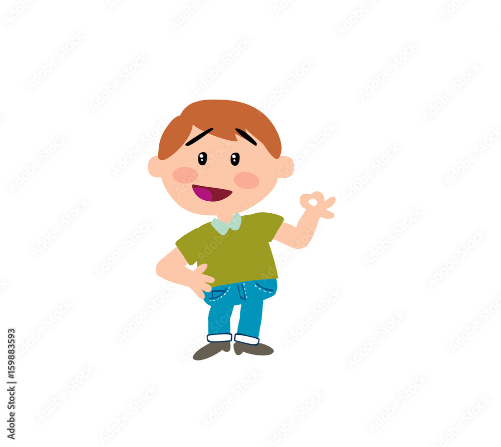 Cartoon character boy in approval attitude; isolated vector illustration. Cartoon character boy in approval attitude; isolated vector illustration.