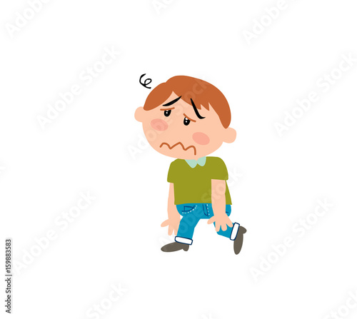 Cartoon character boy dizzy; isolated vector illustration.