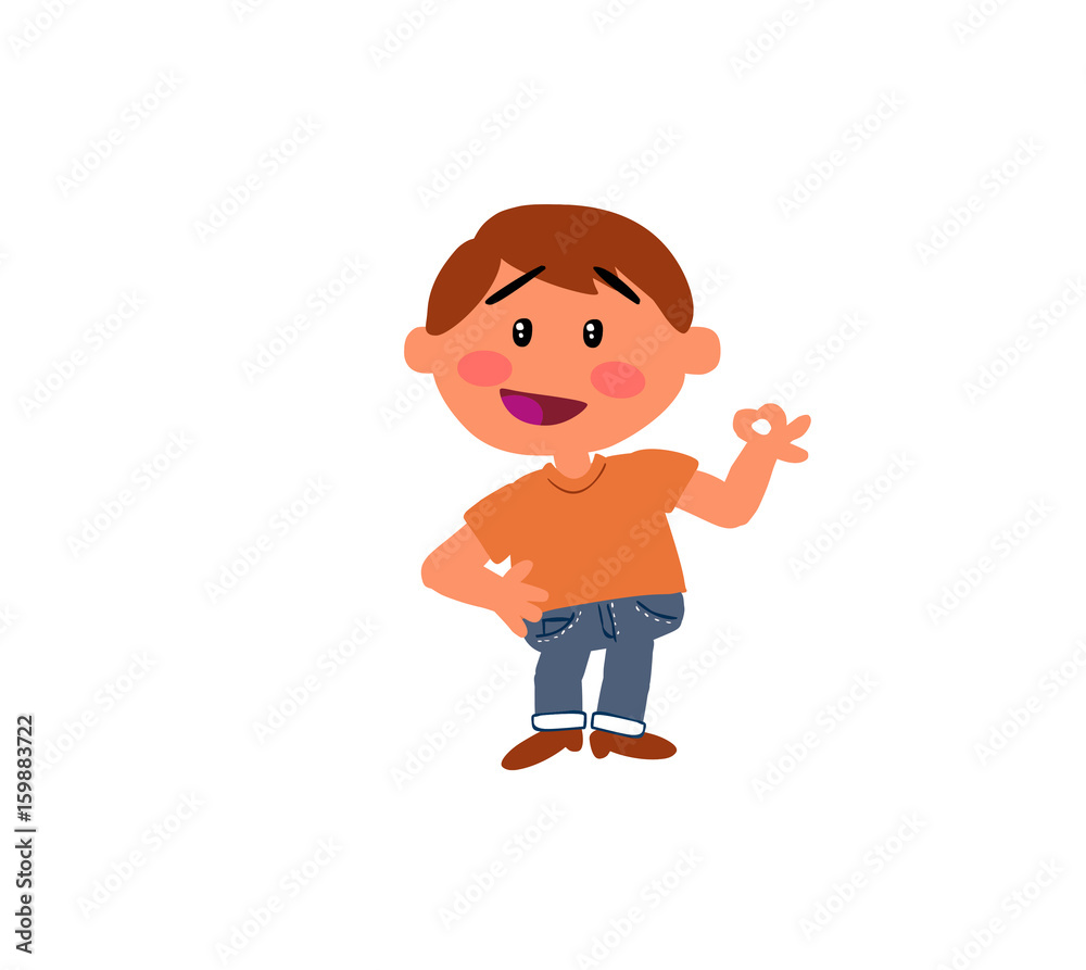 Cartoon character boy in approval attitude; isolated vector illustration. Cartoon character boy in approval attitude; isolated vector illustration.