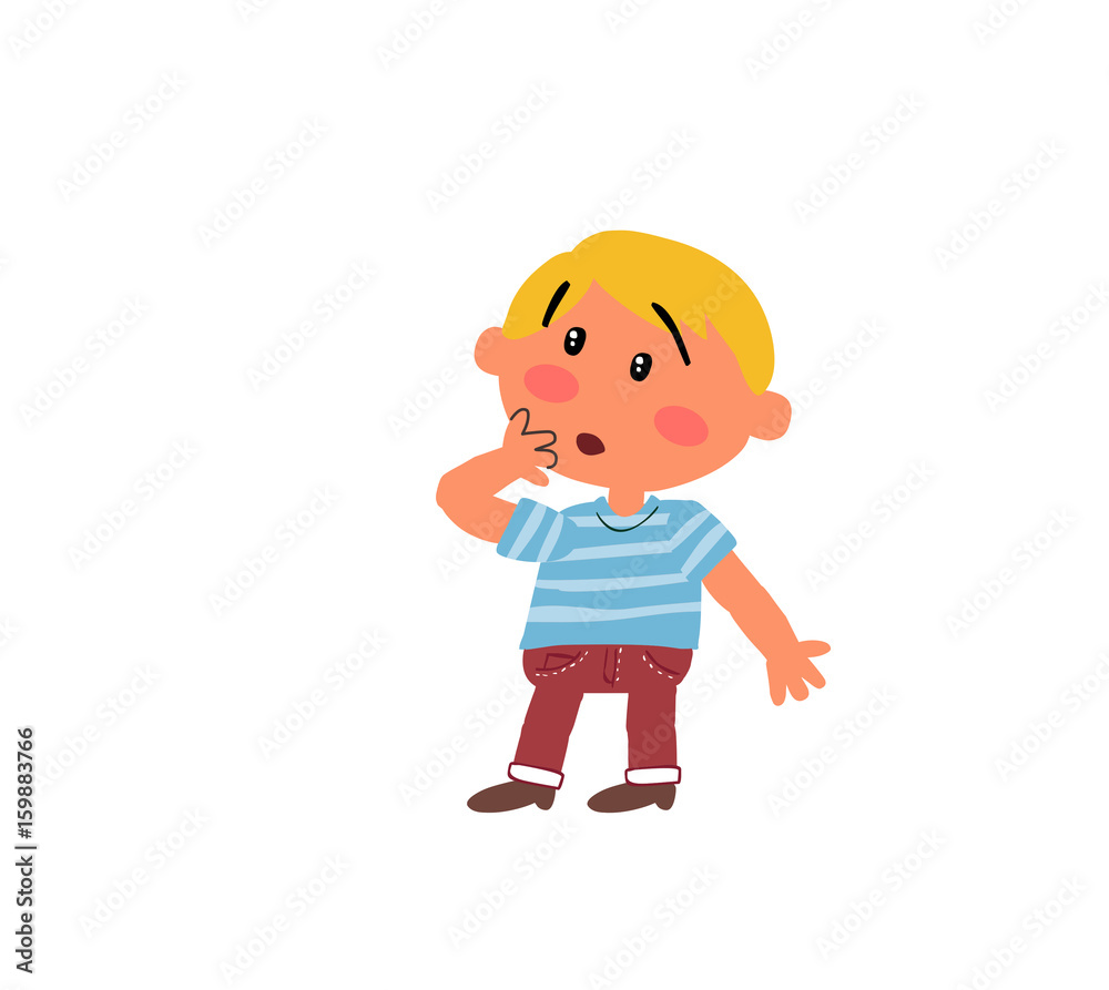 Cartoon character boy in surprise; isolated vector illustration.