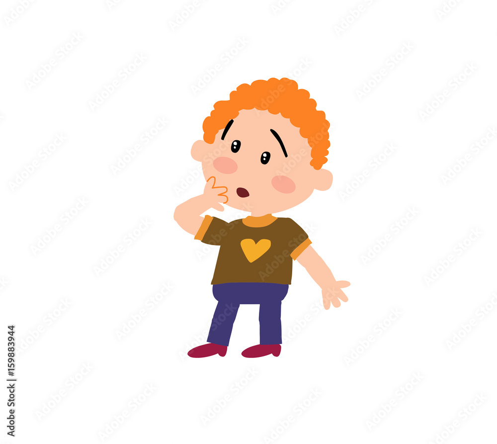 Cartoon character boy in surprise; isolated vector illustration.