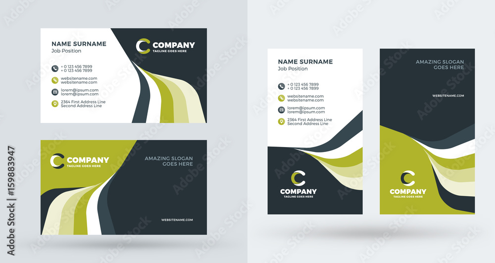 Double-sided creative business card template. Portrait and landscape orientation. Horizontal and vertical layout. Vector illustration Double-sided creative business card template. Portrait and landscape orientation. Horizontal and vertical layout. Vector illustration