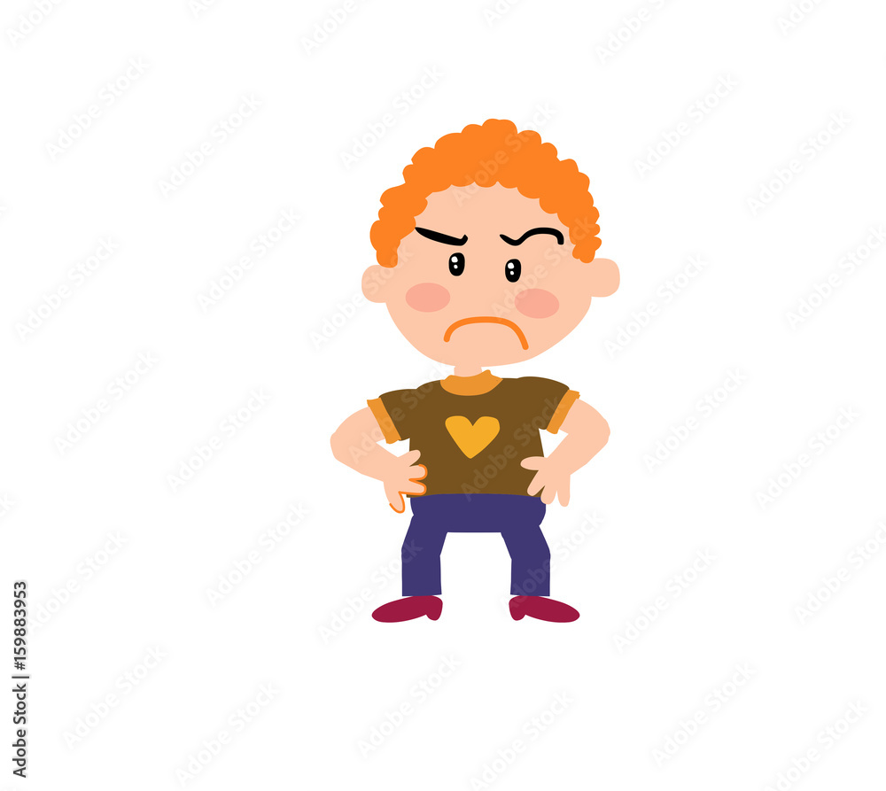 Cartoon character boy serious; isolated vector illustration. Cartoon character boy serious; isolated vector illustration.