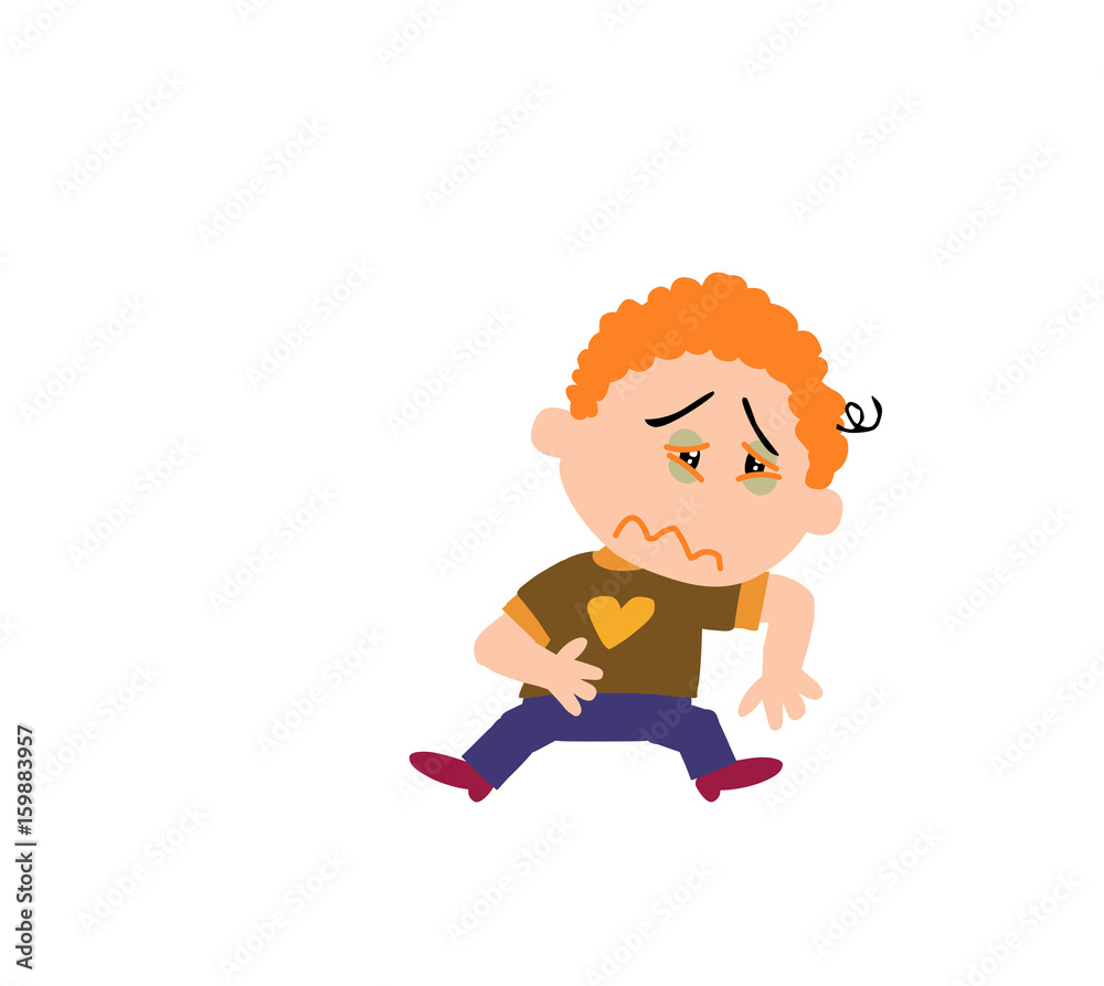 Cartoon character boy sick; isolated vector illustration. Cartoon character boy sick; isolated vector illustration.