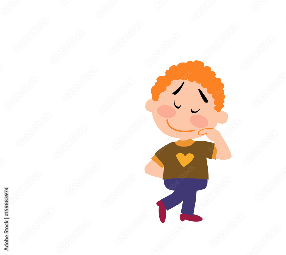 Cartoon character boy shy; isolated vector illustration. Cartoon character boy shy; isolated vector illustration.
