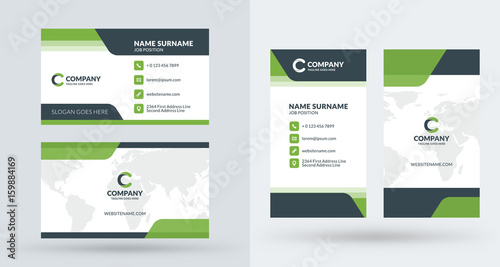 Double-sided creative business card template. Portrait and landscape orientation. Horizontal and vertical layout. Vector illustration
