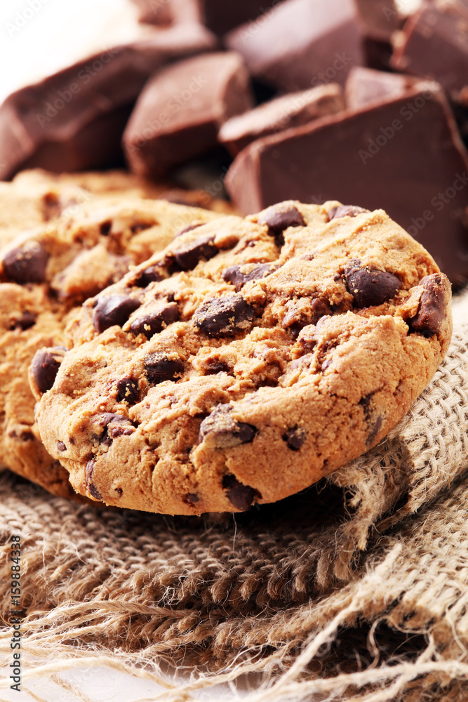 Chocolate cookies on white background. Chocolate chip cookies sh Chocolate cookies on white background. Chocolate chip cookies sh