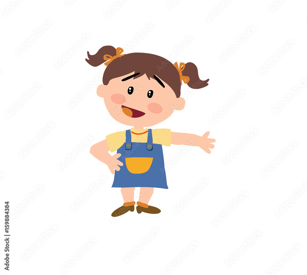 Cartoon character girl showing; isolated vector illustration.