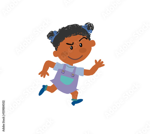 Cartoon character girl running; isolated vector illustration.