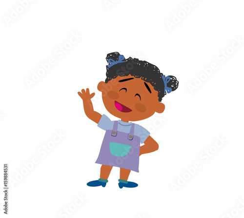 Cartoon character girl greeting; isolated vector illustration.