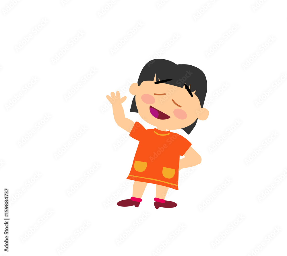Cartoon character girl greeting; isolated vector illustration. Cartoon character girl greeting; isolated vector illustration.