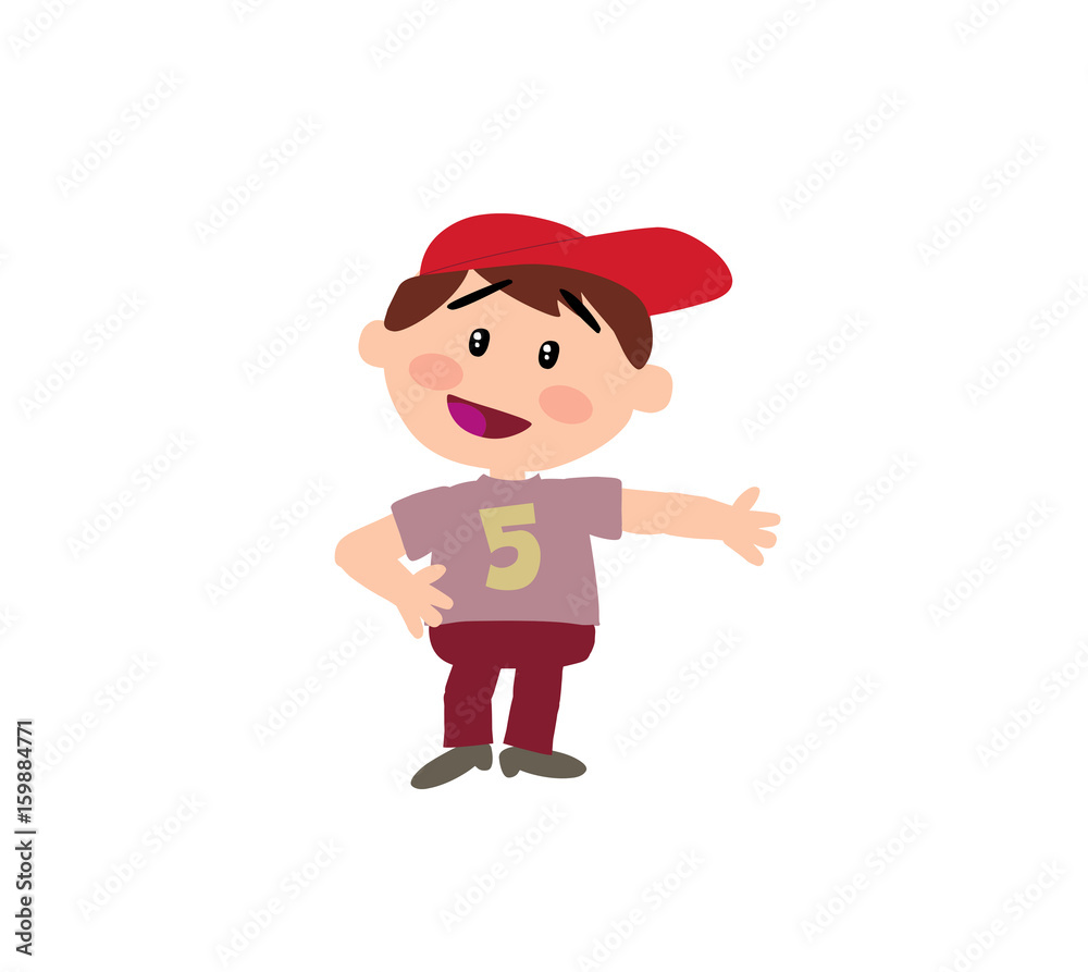 Cartoon character boy showing; isolated vector illustration.