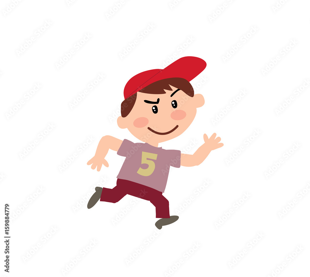 Cartoon character boy running; isolated vector illustration.