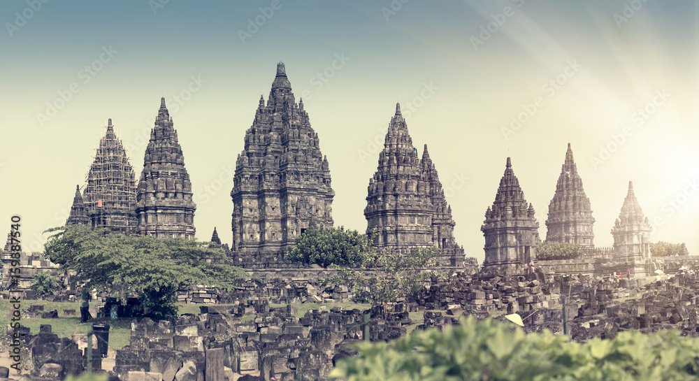 Fototapeta premium Prambanan temple complex. Java. Indonesia. Retro effect...