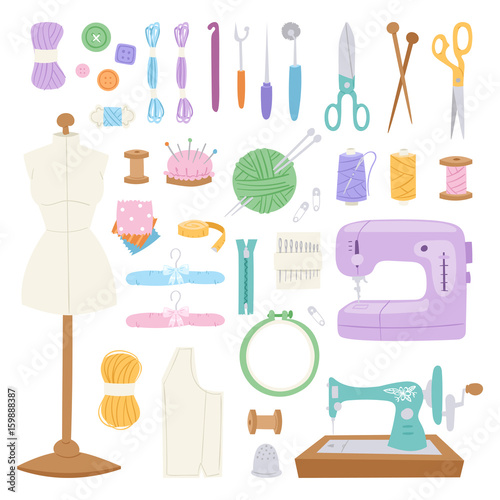 Embroidery fancy-work fine needle-work hobby accessories sewing needle equipment vector illustration