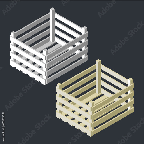 Illustration of isolated vector wooden boxes