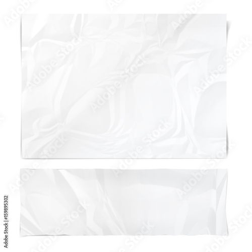 Realistic white sheets of crumpled paper. Wrinkled papers texture. Template backgrounds for your text. Vector illustration.