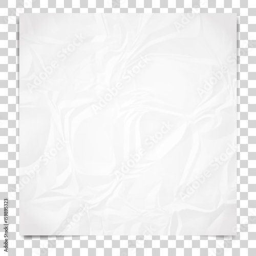 Realistic white sheet of crumpled paper. Wrinkled paper texture. Template background for your text. Vector illustration.