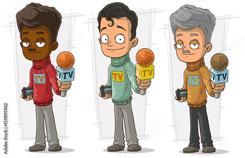 Cartoon tv journalist character vector set
