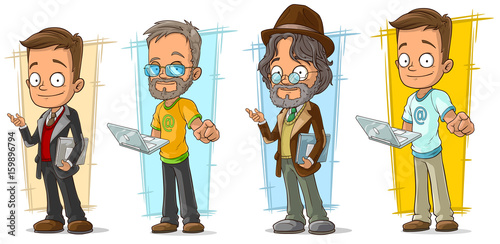 Cartoon programmer with laptop character set