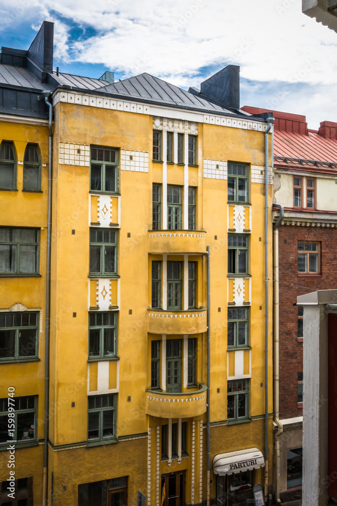 Fototapeta premium Yellow house at Punavuori, Helsinki