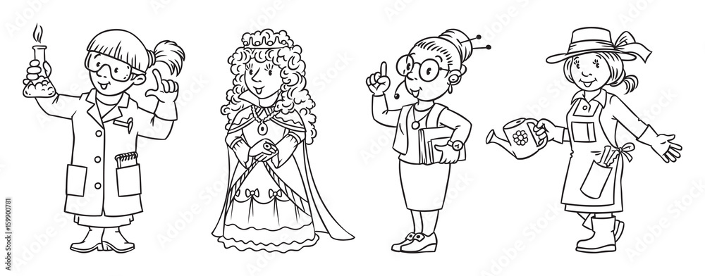 Obraz premium Womans profession coloring book set