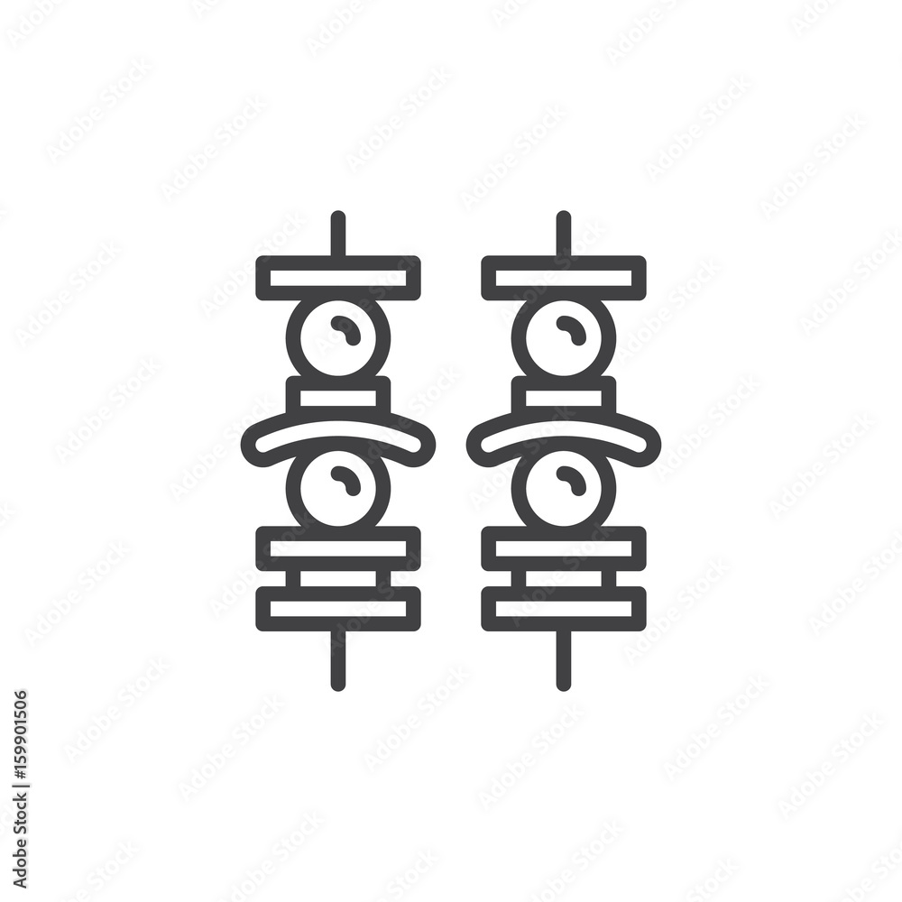 Brochette line icon, outline vector sign, linear style pictogram isolated on white. Kebab symbol, logo illustration. Editable stroke. Pixel perfect Brochette line icon, outline vector sign, linear style pictogram isolated on white. Kebab symbol, logo illustration. Editable stroke. Pixel perfect