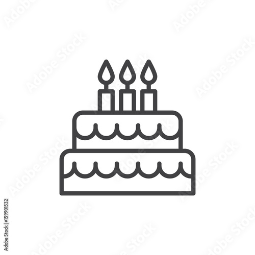 Fotobehang Birthday cake line icon, outline vector sign, linear style pictogram isolated on white