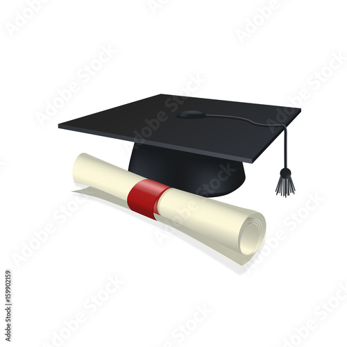 graduation cap and diploma black web icon. vector illustration