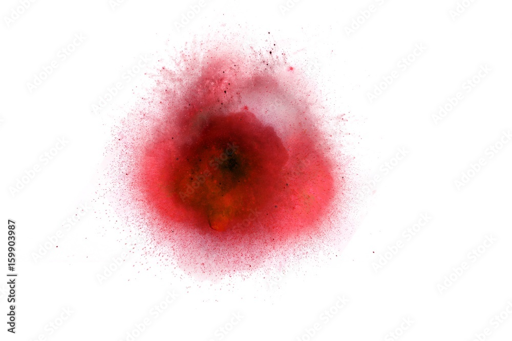 Abstract, red explosion of fire against white background