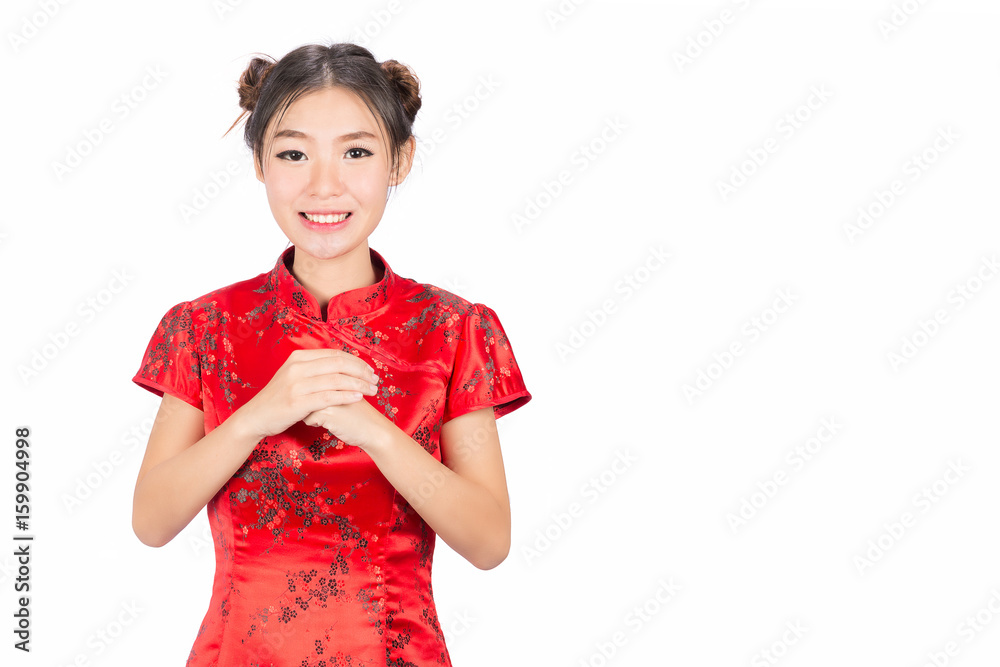 Asian girl in traditional and take Red envelopes chinese new year,Concept celebrating Chinese Lunar New Year or spring festival, ,isolated on white background. Asian girl in traditional and take Red envelopes chinese new year,Concept celebrating Chinese Lunar New Year or spring festival, ,isolated on white background.