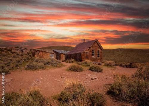 Sunset over Bodie ghost town in California