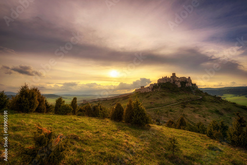 Sunset over the ruins of Spis Castle in Slovakia