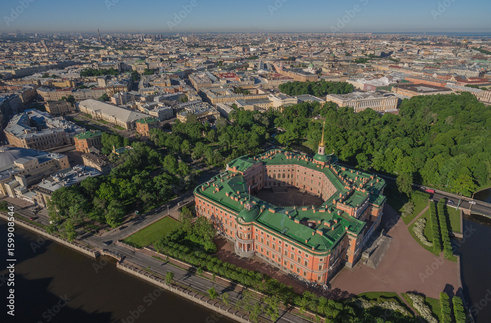 Aerial view of Mikhailovsky castle in Saint-Petersburg, Russia