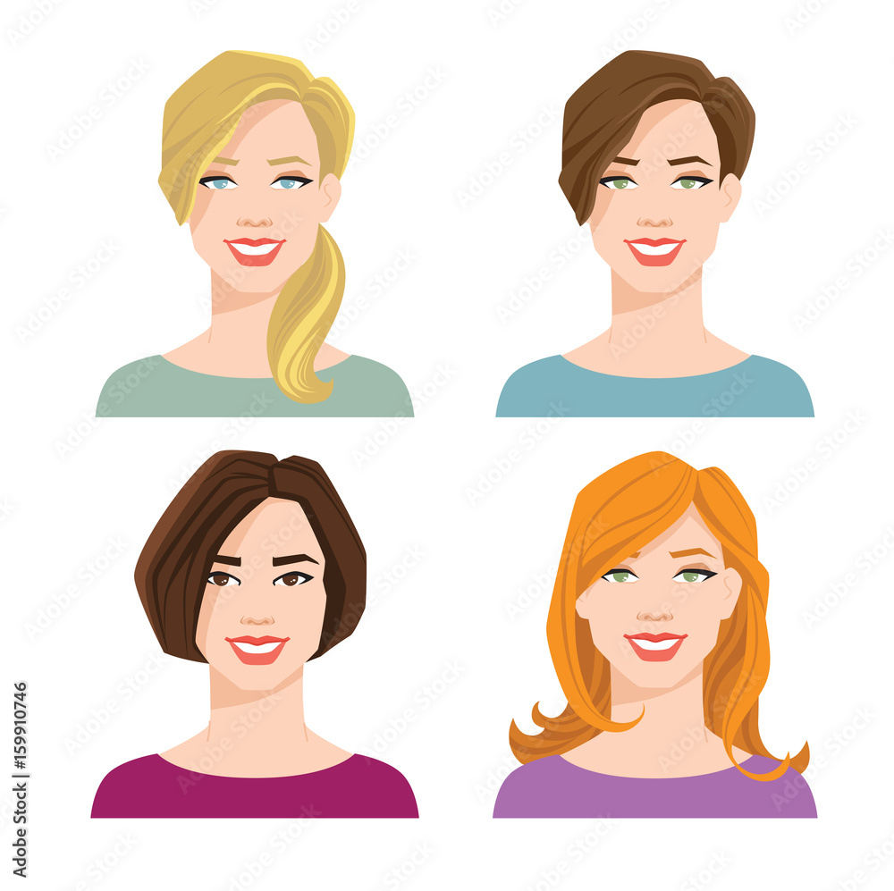 vector illustration of woman's face with different hair style and color on white background vector illustration of woman's face with different hair style and color on white background