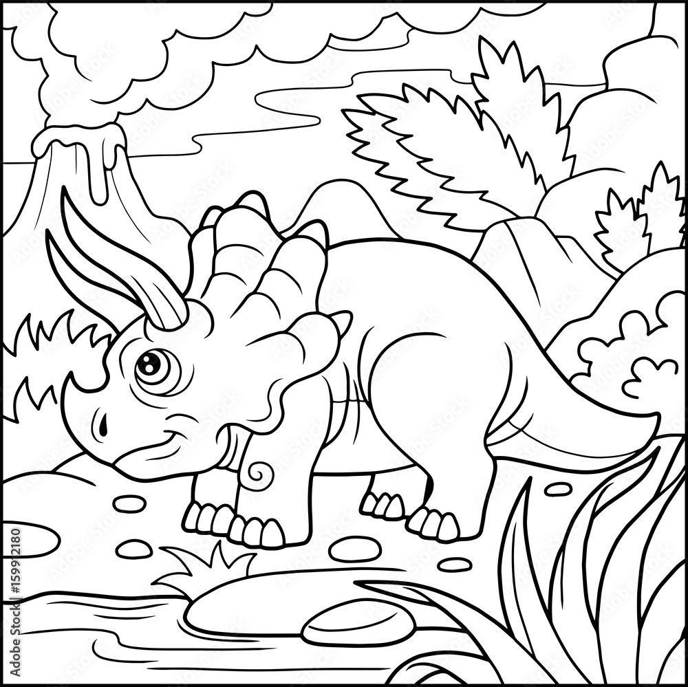 Fototapeta Cartoon cute triceratops coloring book
