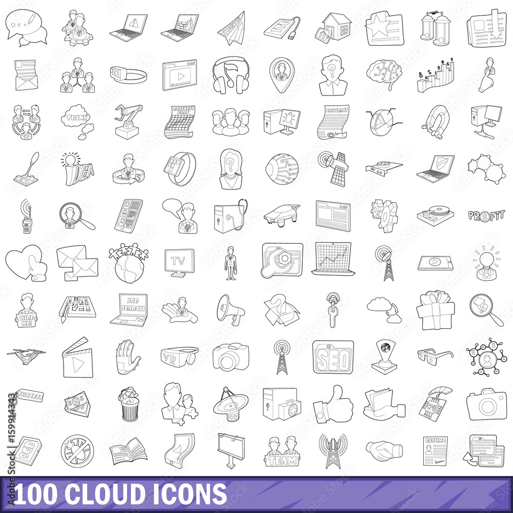 100 cloud icons set, outline style 100 cloud icons set, outline style