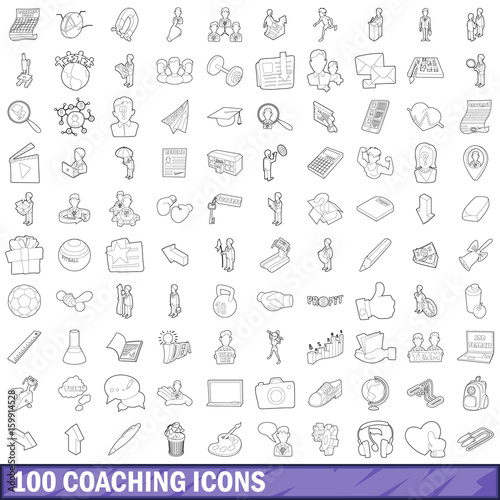 100 coaching icons set  outline style