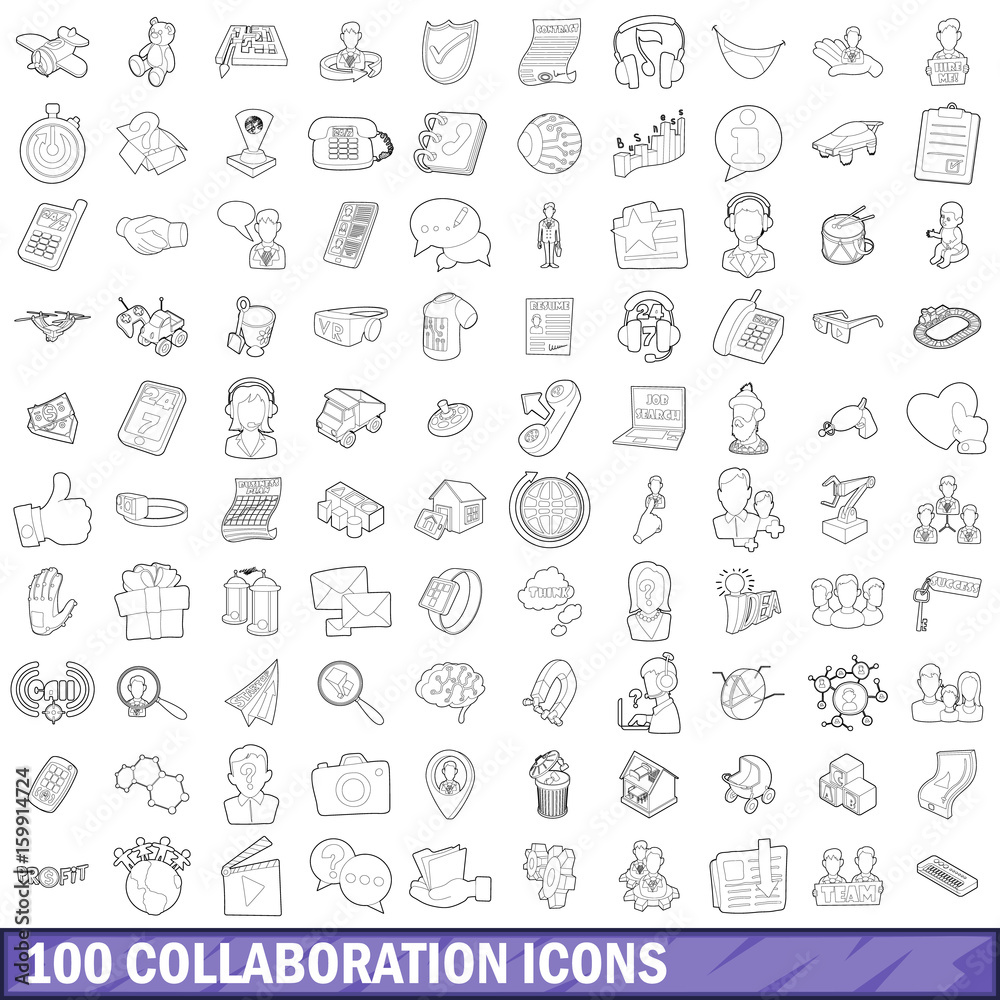 100 collaboration icons set, outline style 100 collaboration icons set, outline style