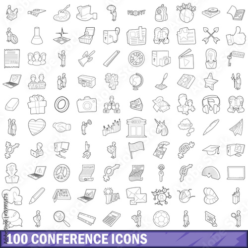100 seminar icons set, outline style