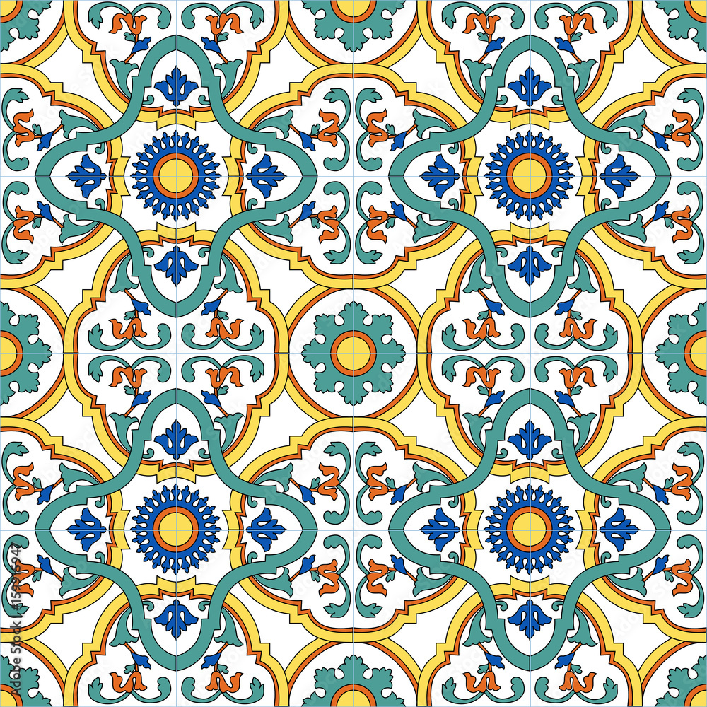 Seamless vector pattern with hand drawn traditional motifs of southern italy ceramics 