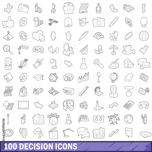 100 decision icons set, outline style