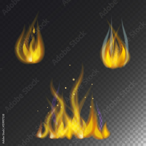 Fire flame hot burn vector icon warm danger and cooking yellow bonfire light blazing campfire.