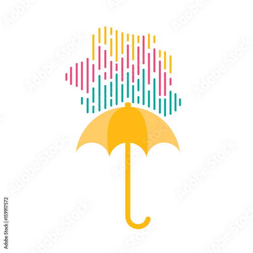 open umbrella in the rain . raindrops in the shape of clouds. vector illustration isolated from background